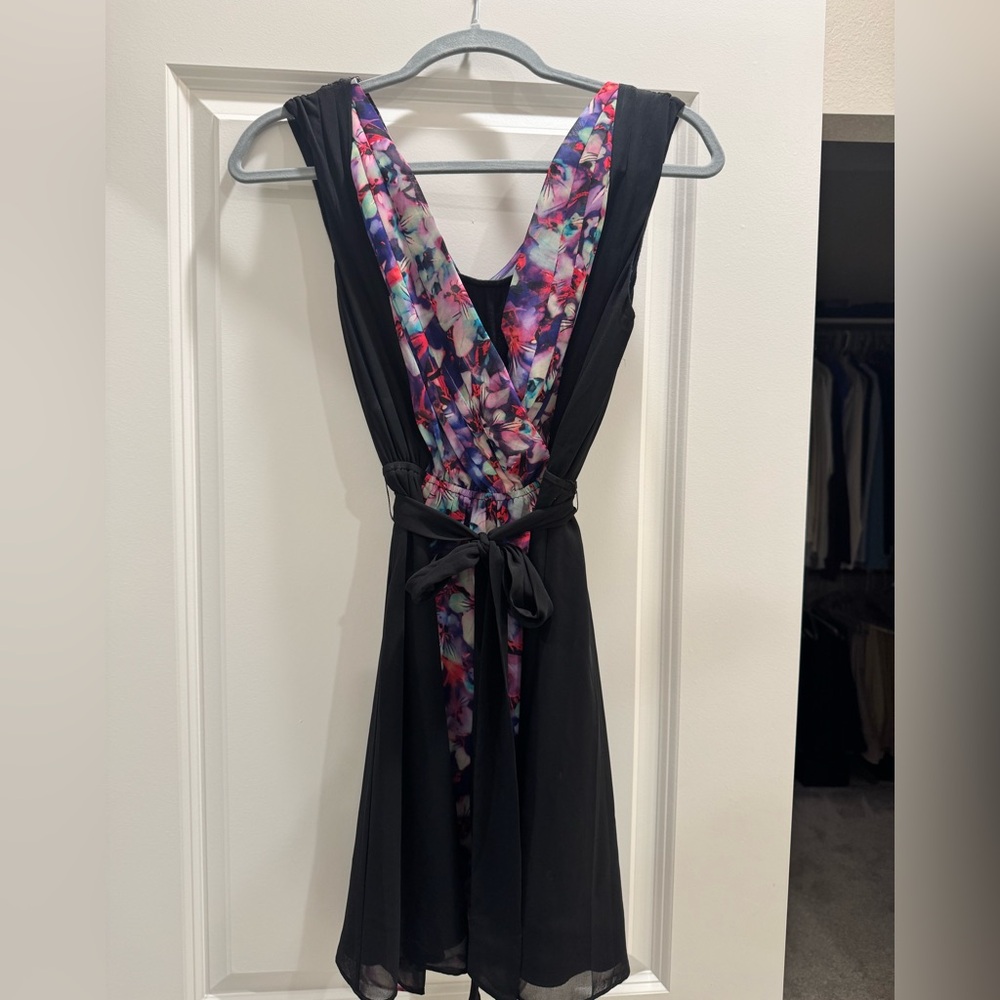Express Black and Purple Floral Backless Dress